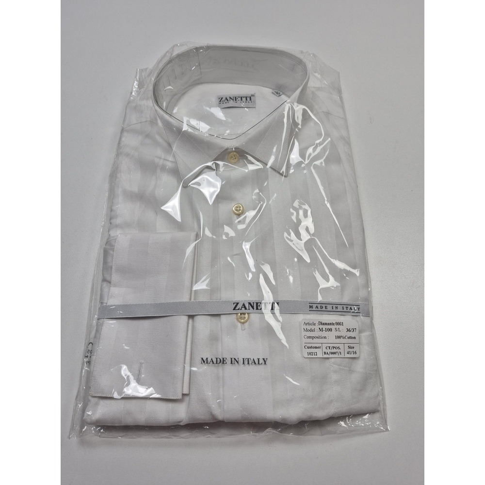 Zanetti Dress Shirt Mens 41 16 White Stripe French Cuff Made Italy Cotton